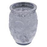 A Lalique frosted and clear glass Bagatelle pattern vase, etched Lalique France, boxed, 17cm high.