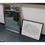 After John Cary. Map of Norfolk, reproduction, 53cm x 47cm, together with a wall mirror in a