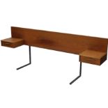 An Austin Suite teak bed surround, on turned legs with side drawers, 82cm high, 228cm wide,