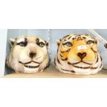 Ceramic planter, in the shape of a tiger's head, 23cm high, together with a similar lion's head