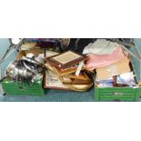 Housewares, to include stainless steel saucepans, cups, saucers, together with Christmas cards,