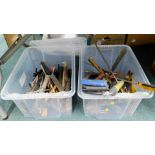 Hand tools, including screwdrivers, drill bits, hammers, saws, chisels, etc. (2 boxes)