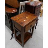 A mahogany finished plant stand, of circular form, with small drawers and under tier beneath, Jig