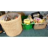 Ceramics and housewares, to include cups, plates, storage jars, glasses, wicker basket, mirrors,