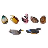 Various glassware, a Murano V Nason & Co fish, in amber coloured glass, with label, 12cm high,