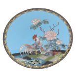 A 19thC Japanese Meiji period cloisonne enamel charger, with cockerel and flowers, with a floral