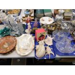 Various glassware, pottery and effects, a tribal style redware pottery plate profusely decorated
