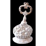 A 19thC cast iron door stop, formed as a bowl of fruit, with hook top on D-end base, painted