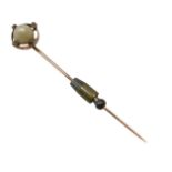 A 20thC stick pin, centred by a cultured pearl and set with four tiny diamond chips, in yellow
