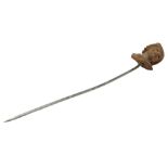 A 19thC Italian carved lava stick pin, depicting a male head in hat, inscribed Masaniel, on