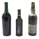 Three bottles of port, comprising Fonesca 1967, a half bottle of Taylor's First Estate Port, and a