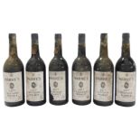 Six bottles of Warre's 1977 vintage port, 75cl, each with a seal and paper label.