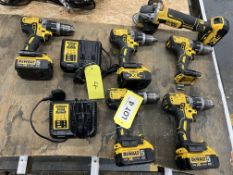 DeWalt DCD796 cordless drill x 5; DeWalt 18v 5AH rechargeable battery x 4; DeWalt DCB115 battery