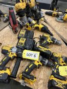 DeWalt cordless power tools incl: DCF622 TEK screwdriver (unused) x 1; DCD796 drill x 3; DeWalt