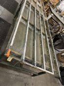 2 x steel fabricated window process benches, 250cm x 120cm with acrylic surface runners; 2 x steel