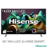1 HISENSE 65U6NQTUK 65 INCH MINI-LED FREELY SMART TV WITH REMOTE RRP Â£599 (WORKING, LINES ON SIDE