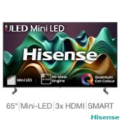 1 HISENSE 65U6NQTUK 65 INCH MINI-LED FREELY SMART TV WITH REMOTE RRP Â£599 (WORKING, LINES ON SIDE