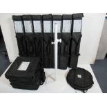 (12) K&M white round base speaker stands in soft bags