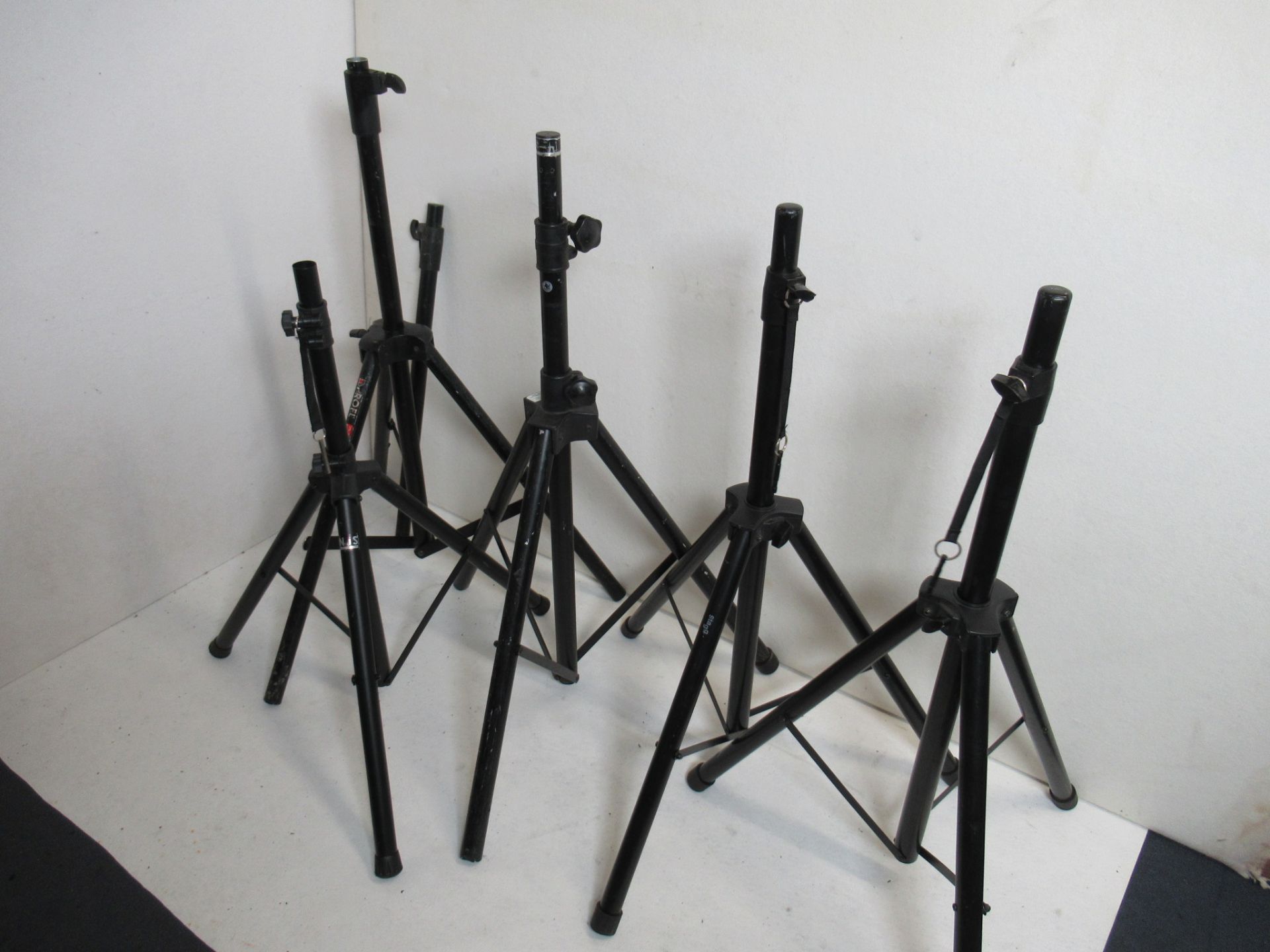 (5) Assorted black telescopic tripod speaker stands