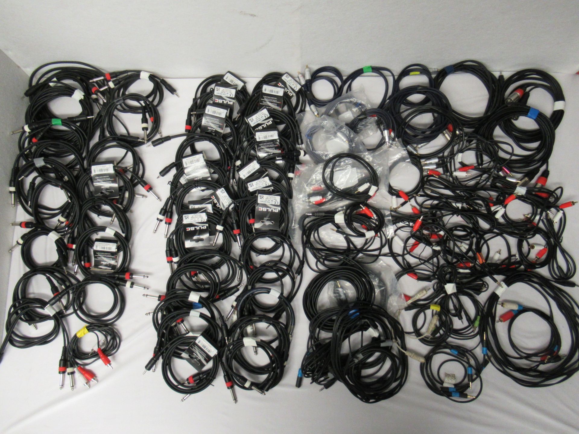 Quantity of Male Mini jack to RCA, 1/4" jack, M and F XLR and Female Mini Jack Cables