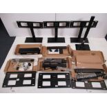 (7) Home Design universal table top TV stand with tempered glass with components