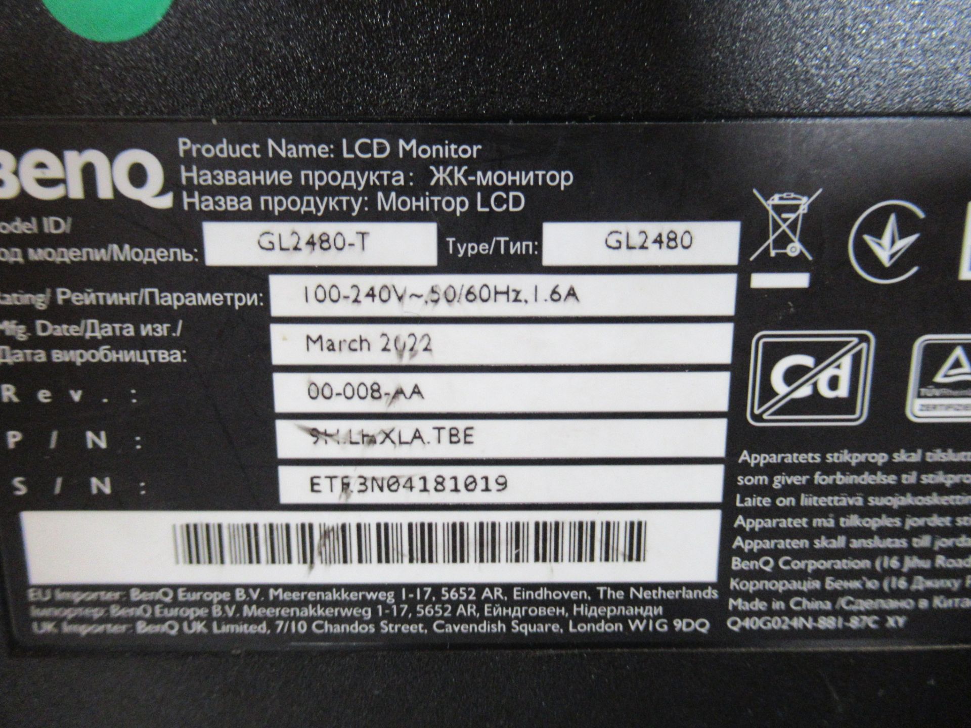 (3) BenQ GL2480 24" 1080 LED Monitors - Image 8 of 12