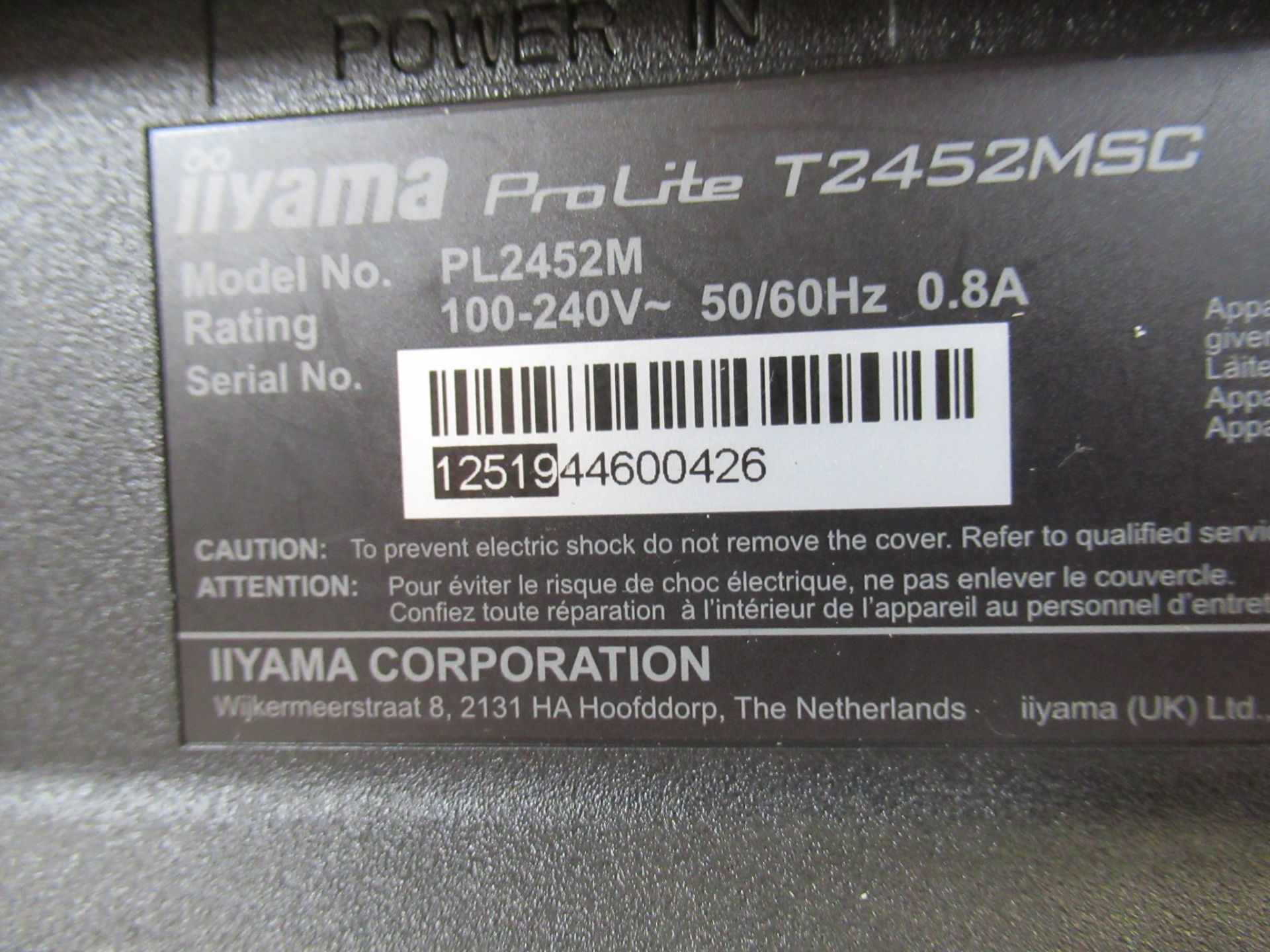 (3) iiyama ProLite T2452MSC-B1AG 24" LCD Touchscreen Monitors - Image 9 of 10