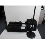 (12) K&M black round base speaker stands in soft bags