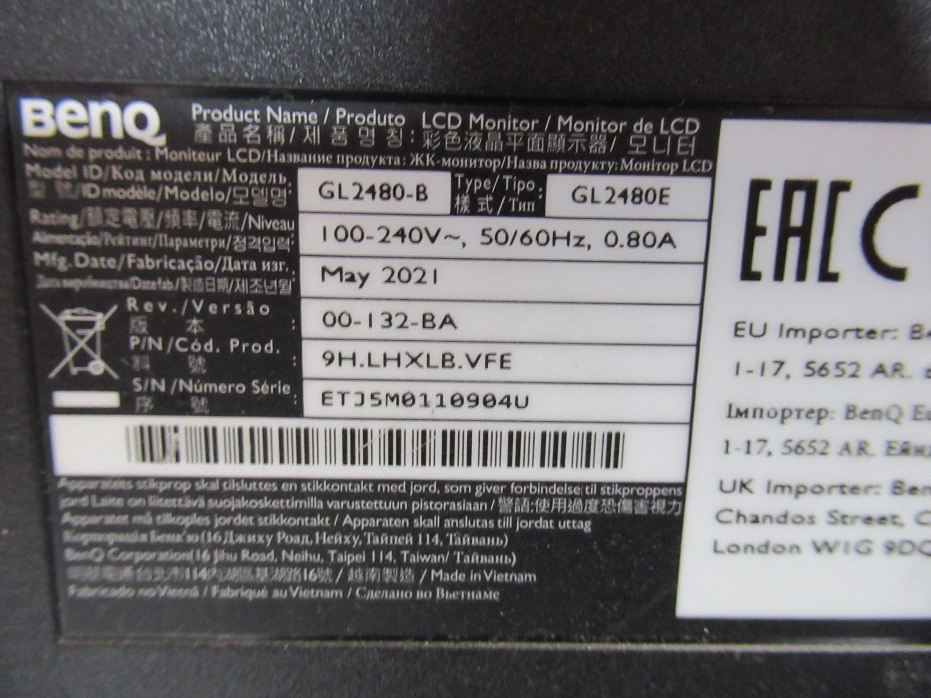 (3) BenQ GL2480 24" 1080 LED Monitors - Image 7 of 12