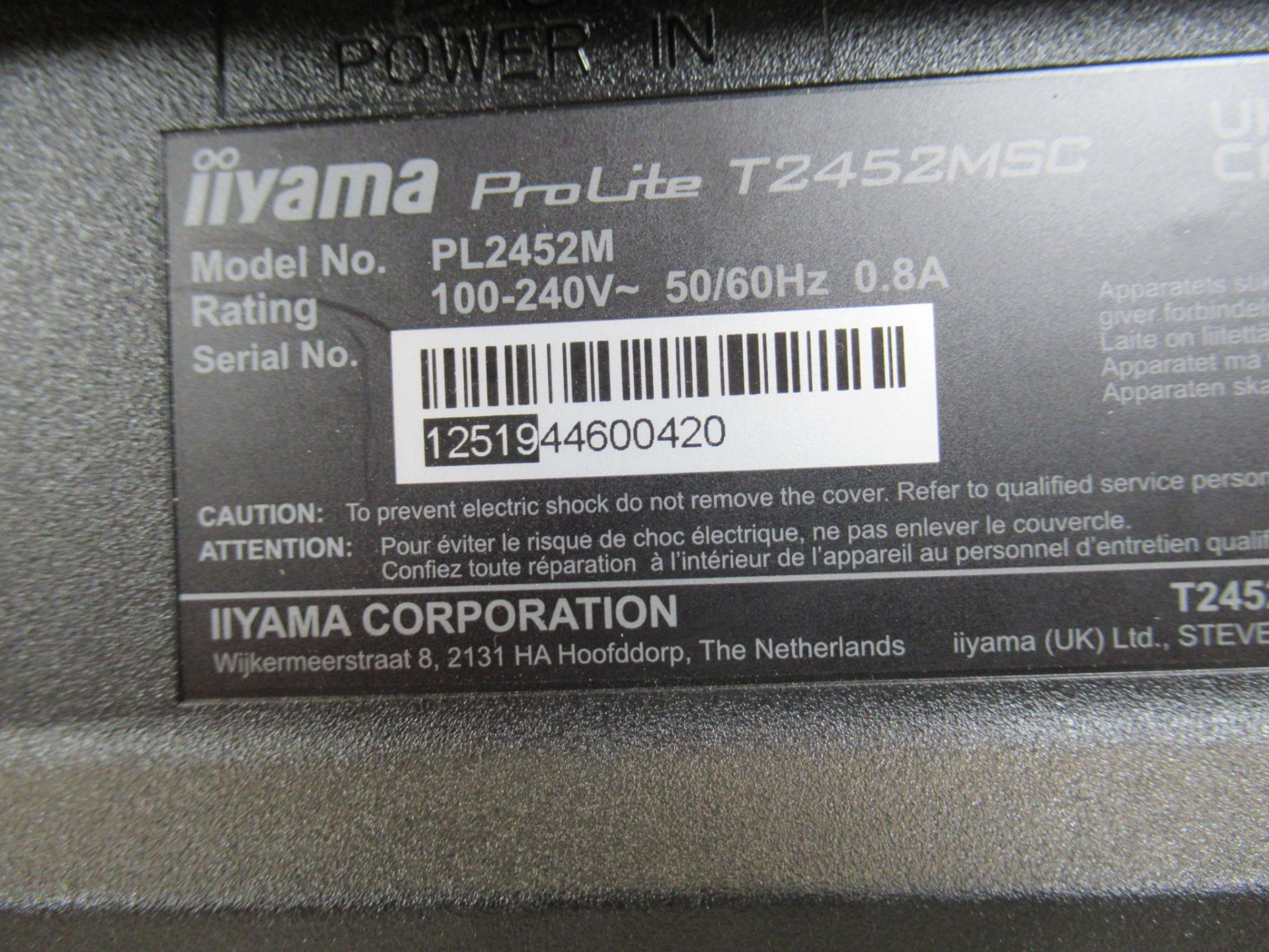 (2) iiyama ProLite T2452MSC-B1AG 24" LCD Touchscreen Monitors - Image 7 of 8