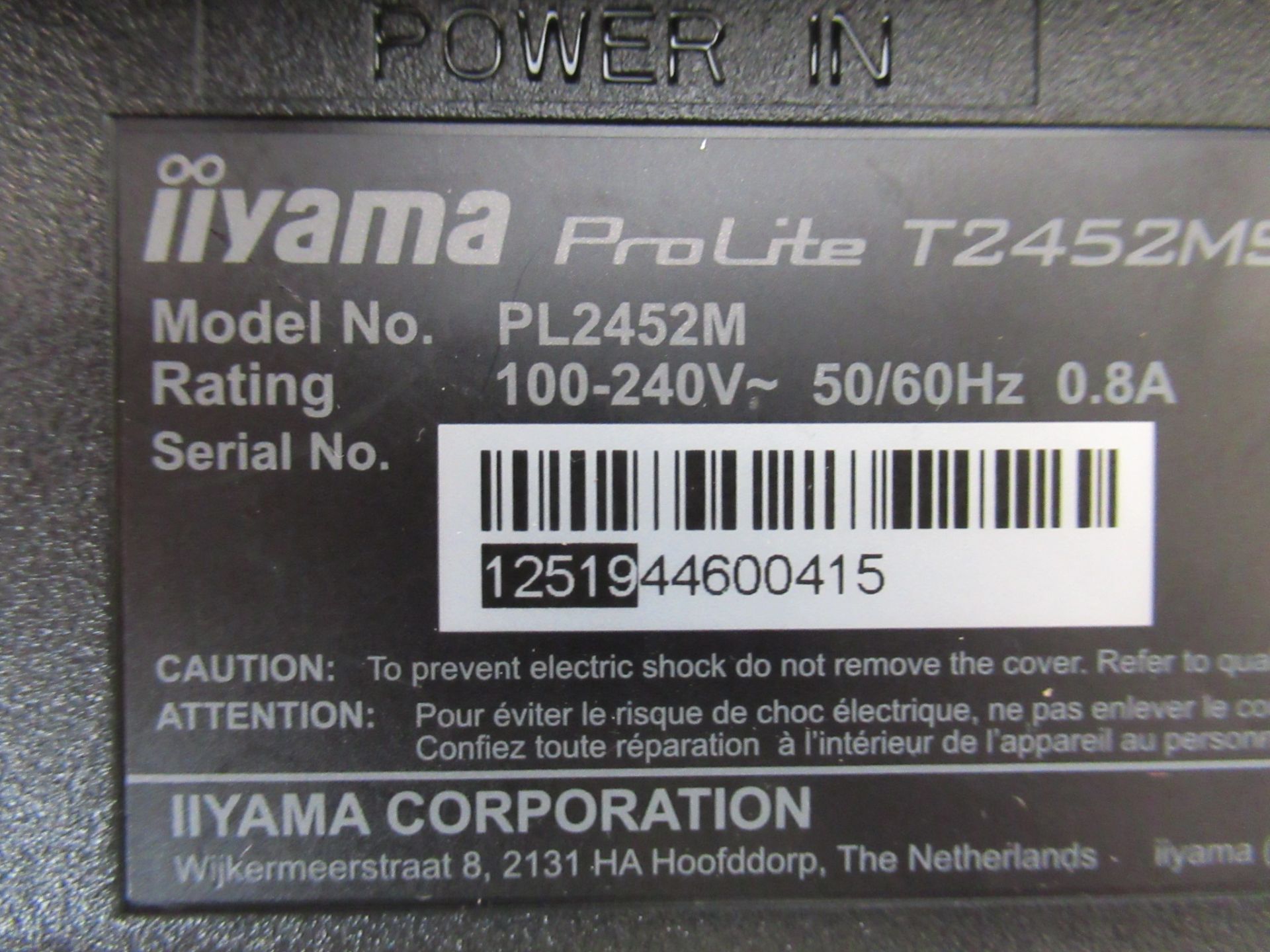 (3) iiyama ProLite T2452MSC-B1AG 24" LCD Touchscreen Monitors - Image 7 of 10