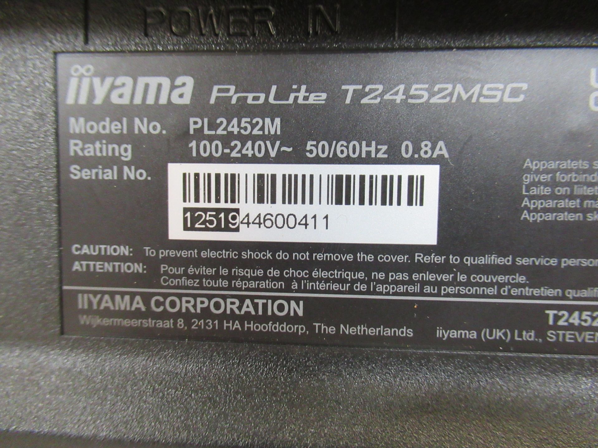 (3) iiyama ProLite T2452MSC-B1AG 24" LCD Touchscreen Monitors - Image 8 of 10