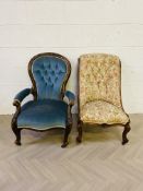 Two items to include a 19th century walnut framed spoon back armchair