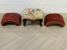 Three items to include a pair of 19th century arched walnut foot stools