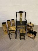 A collection of eight furnishing items to include a contemporary Chinese lacquered elbow chair
