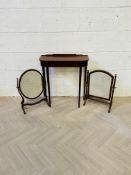 Three items of small furniture to include a small and narrow mahogany satinwood inlaid pier table