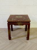 A decorative contemporary Chinese chinoiserie style scarlett lacquered end table,