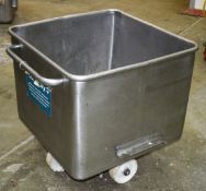 1 x Stainless Steel 200l Totebin with Heavy Duty Castors and Integrated Lifting Lugs