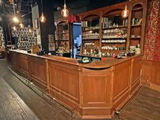 1 x Traditional Pub Style Bar with Rear Glass Shelf Units and Brass Bar Foot Rails