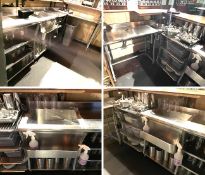 10 x Stainless Steel Backbar Units - Features Ice Wells, Speed Rails, Sink Basins, Pull Out Shelf