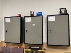 3 x Wall Mounted Steel Storage Cabinets with Keys - Includes Conents Inluding Relays, Magnetic