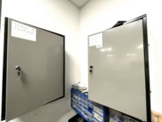 2 x Wall Mounted Steel Storage Cabinets with Keys - Includes Contents Such as Electical Test