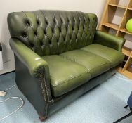1 x Green Chesterfield Style Leather Sofa - Width: 175 cms