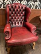 1 x Chesterfield Style Wingback Armchair Upholstered in Oxblood Leather
