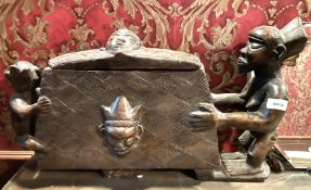 1 x African Carved Wood Storage Box with Removable Lid