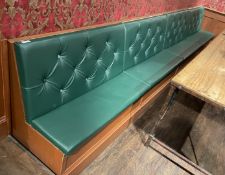 1 x Banqueting Studded Back 14ft Seating Bench Featuring a Green Faux Leather Upholstery