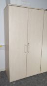 1 x Upright Two Door Office Storage Cabinet Featuring a Birch Finish with Silver Door Handles