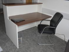 1 x Contemporary Reception Desk with a White and Walnut Finish - Includes a Black Leather Office