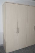 1 x Upright Two Door Office Storage Cabinet Featuring a Birch Finish with Silver Door Handles