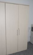 1 x Upright Two Door Office Storage Cabinet Featuring a Birch Finish with Silver Door Handles